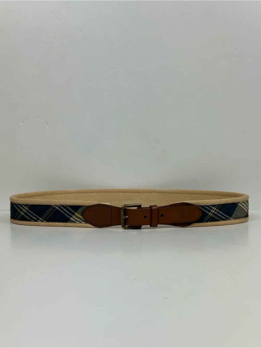 Polo by Ralph Lauren Navy Plaid Canvas Belt with Tan Trim